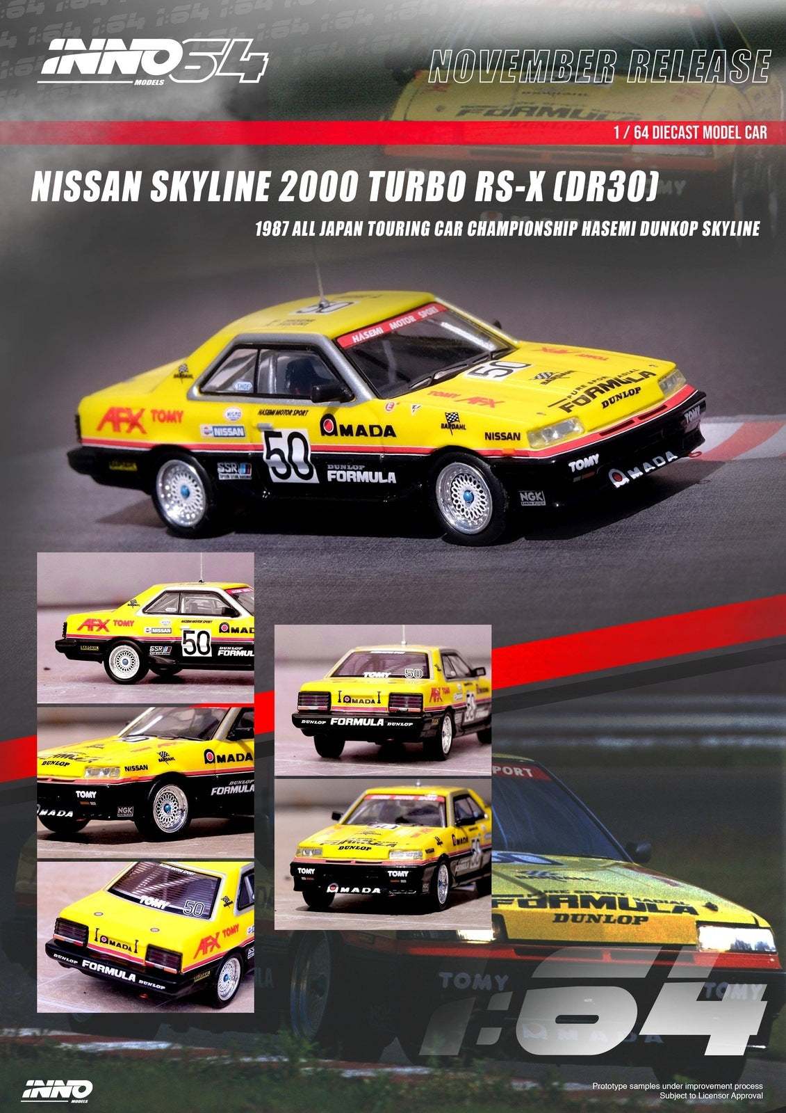 INNO64 1:64 Nissan Skyline 2000 Turbo RS-X DR30 #50 Hasemi Motorport Dunlop