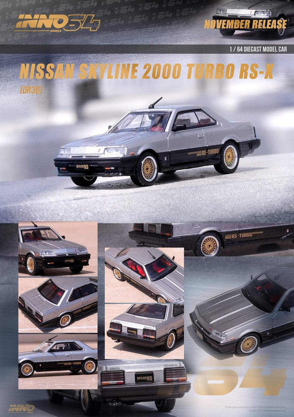 INNO64 1:64 Nissan Skyline 2000 Turbo RS-X DR30 Silver