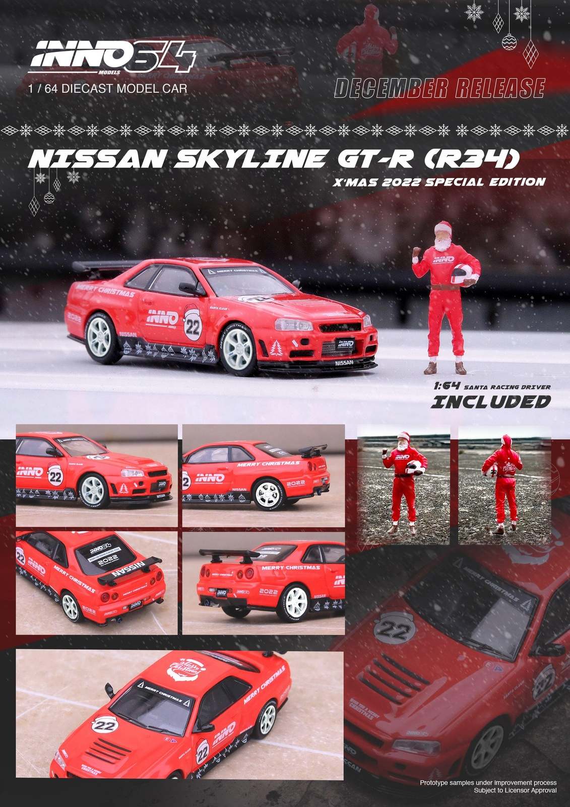 INNO64 1:64 Nissan Skyline GT-R R34 Xmas 2022 Edition