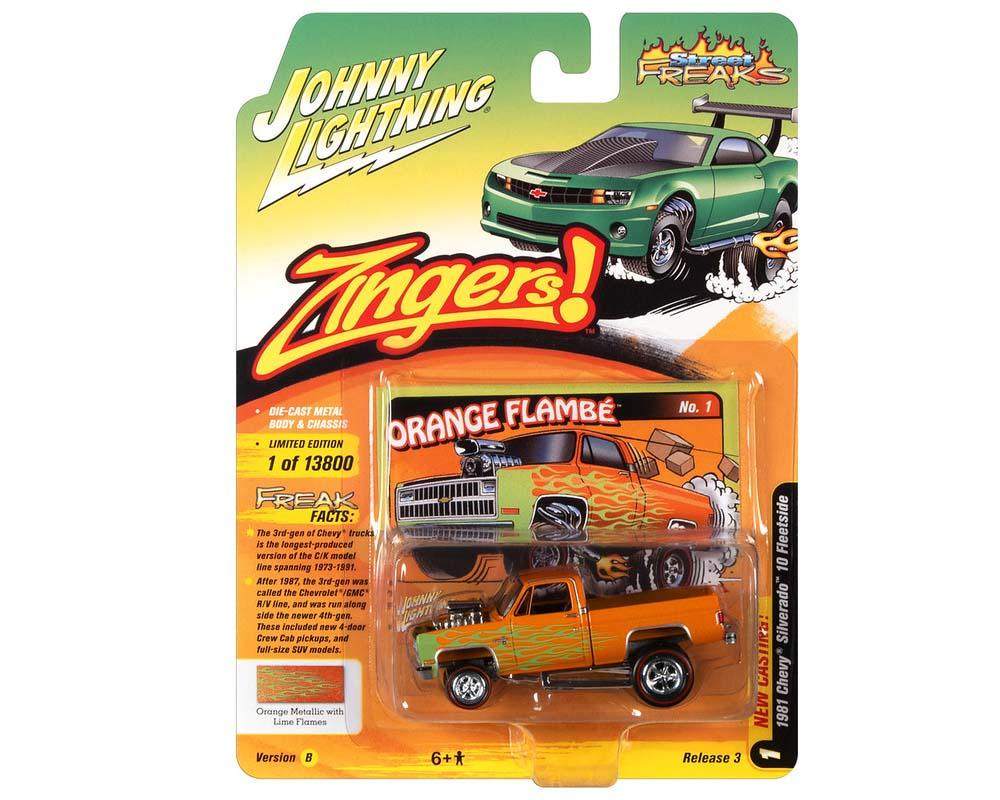 Johnny Lightning 1:64 Chevrolet 1981 Silverado 10 Step Side Zinger Orange Flambe